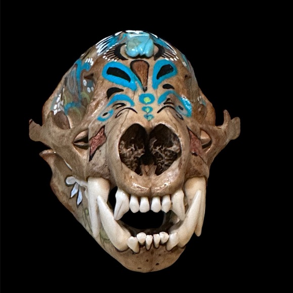 American Badger skull handpainted art skeletons  turquoise OOAK home decor - Picture 4 of 8
